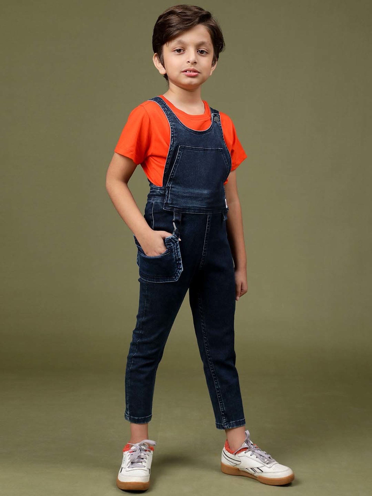 Kiddopanti Kids Blue Solid Dungaree