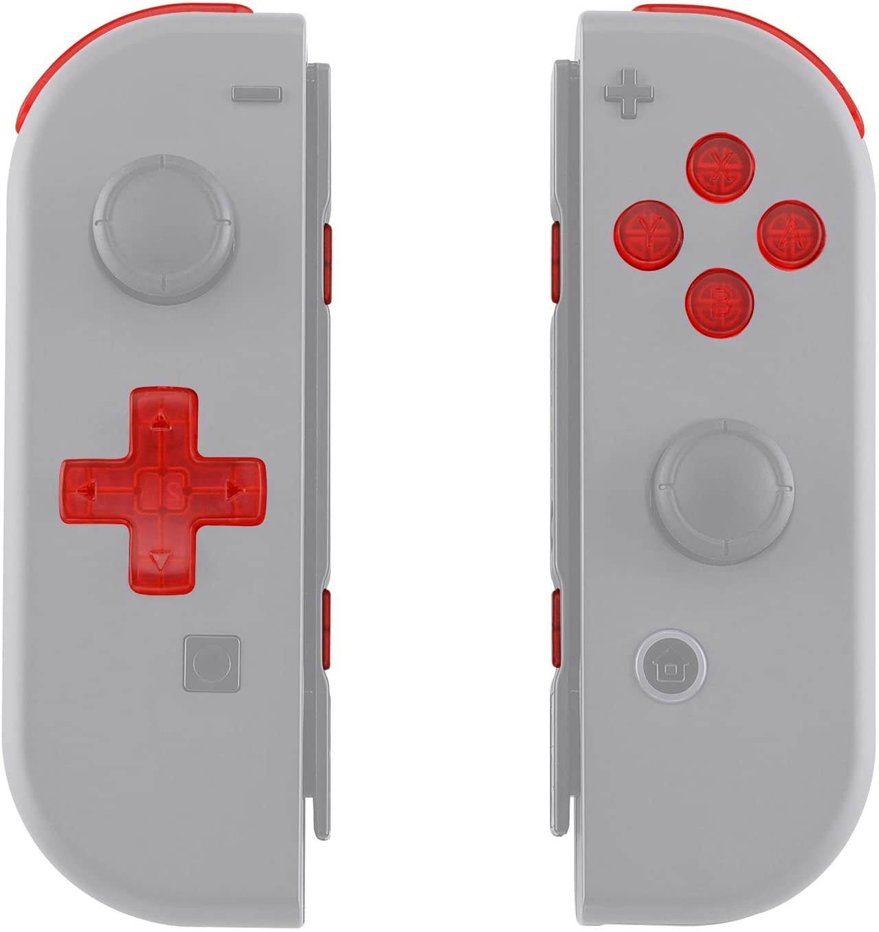 Transparent Clear Red D-pad ABXY Keys SR SL L R ZR ZL Trigger Buttons Springs, Replacement Full Set Buttons Fix Kits for Nintendo Switch Joycon (D-pad ONLY Fits for eXtremeRate Joycon D-pad Shell)