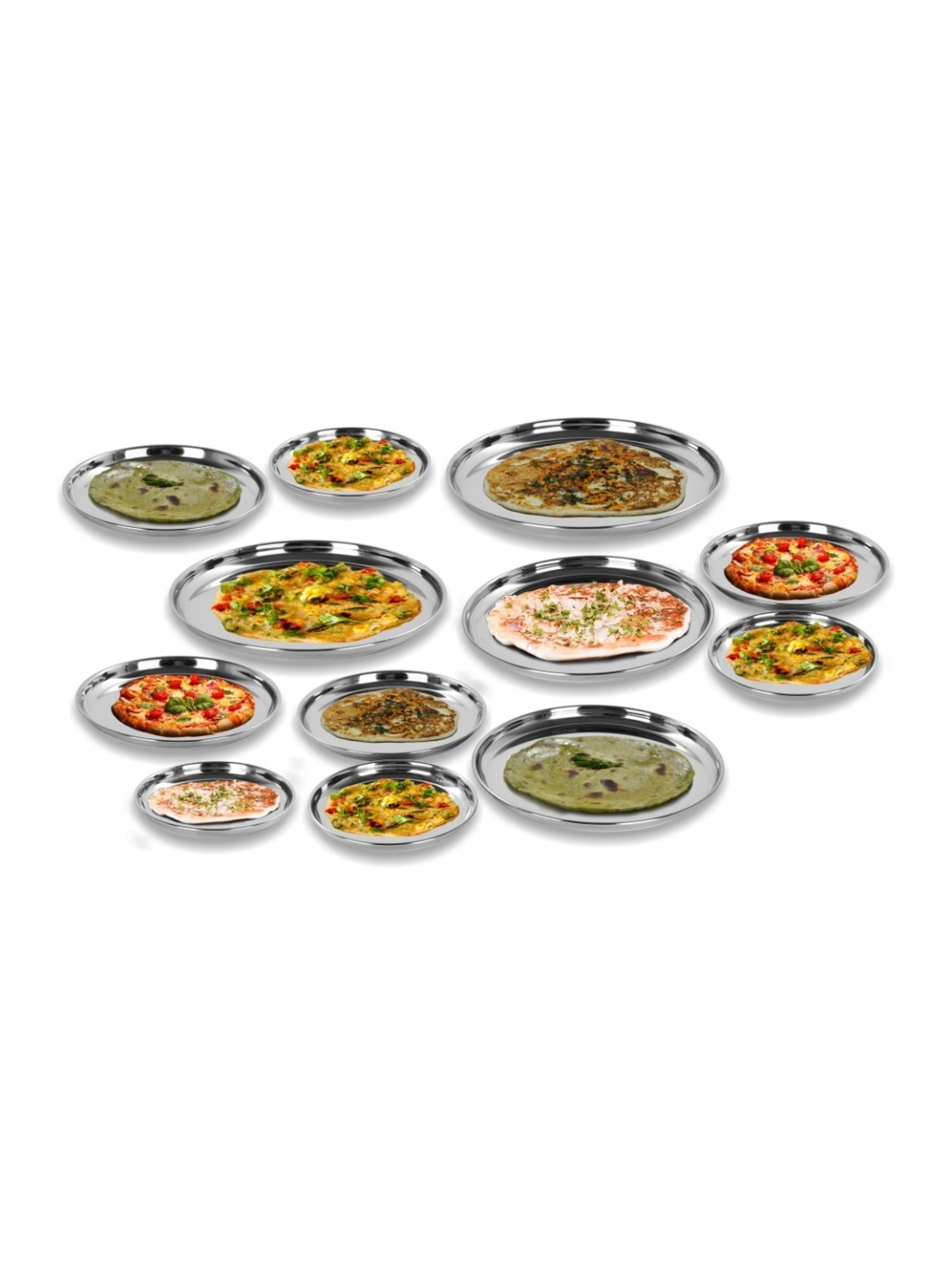 Sumeet S.S. Heavy Gauge Multi Purpose Plates with Mirror Finish Set of 12pc ( Dia-17cm, 22cm,27.5cm)