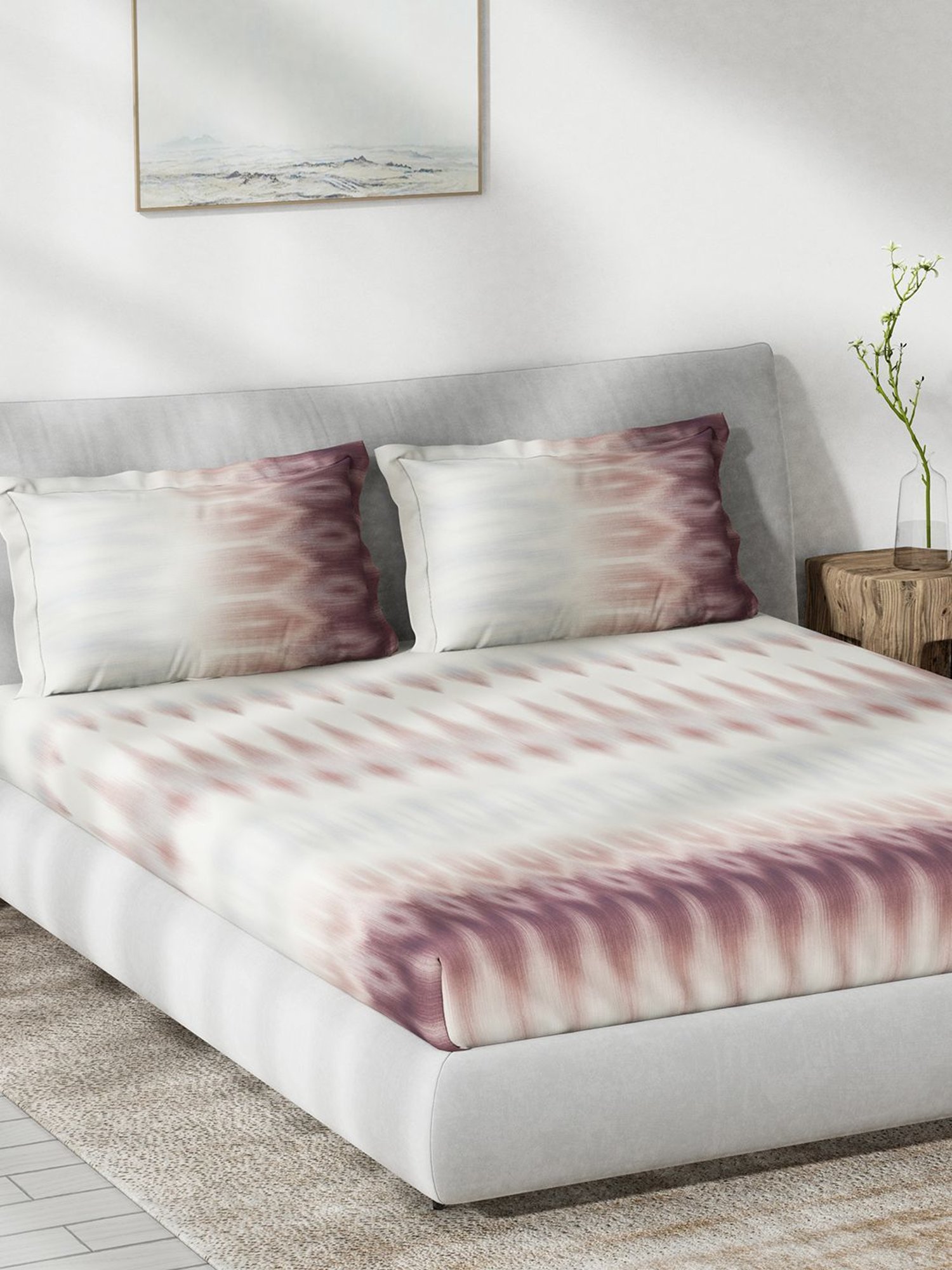 DDecor Ethnic Red 136 TC Cotton King Fitted Bed Sheet With 2 Pillow Covers