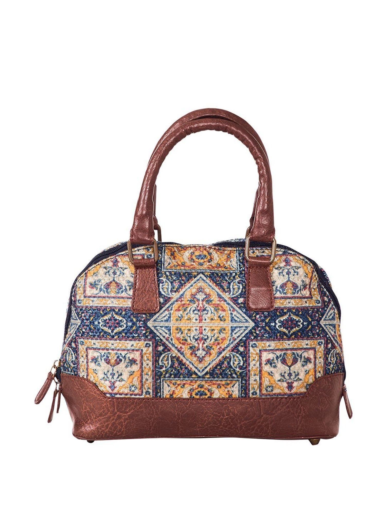 Mona B Blue Printed Medium Handbag