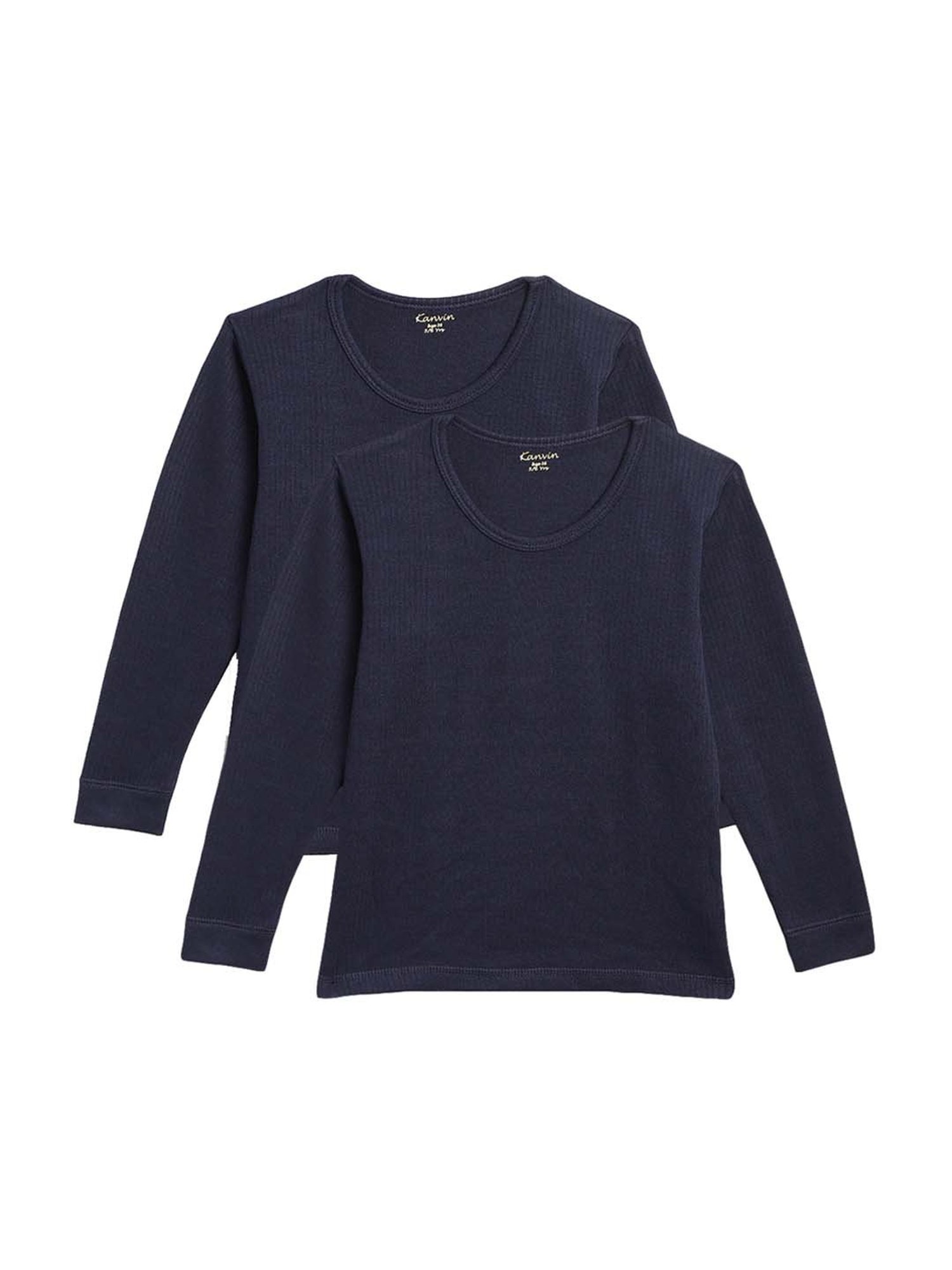 Kanvin Kids Navy Regular Fit Thermal Tops - Set of 2