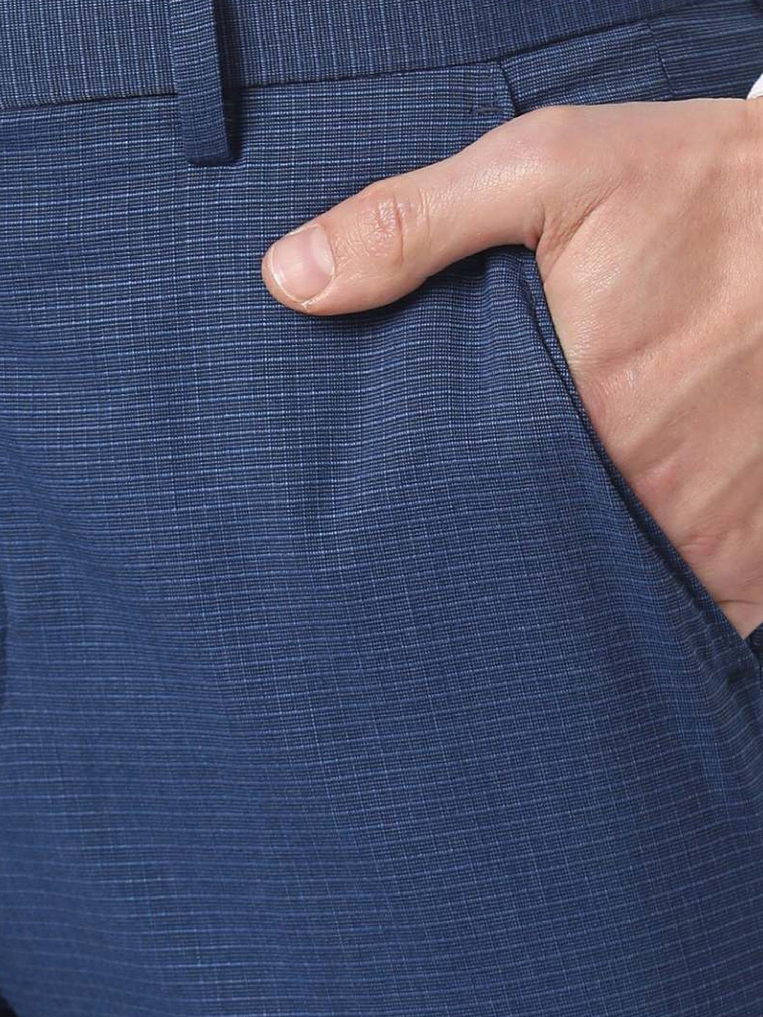 Peter England Blue Slim Fit Checks Trousers