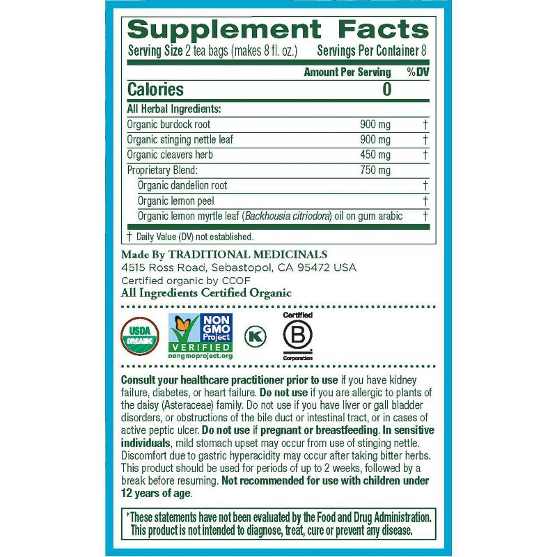 Traditional Medicinals Organic EveryDay Detox Lemon Herbal Tea - 16ct