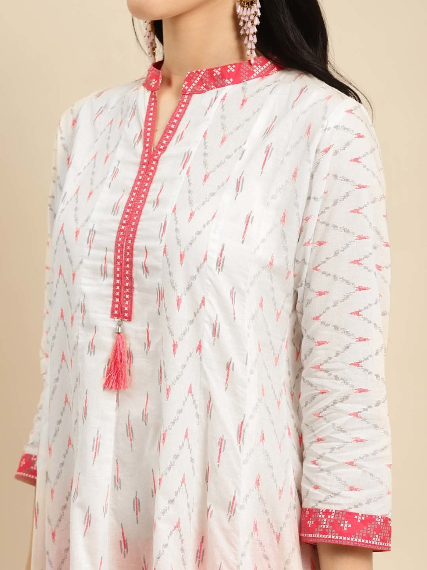 Rangita Off-White Cotton Printed Kurta Pant Set