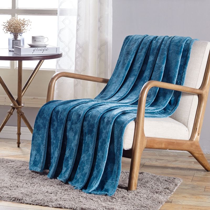 Plazatex Santorini Embossed Geometric Pattern Comfort & Soft Throw Blanket - 50x60" Teal