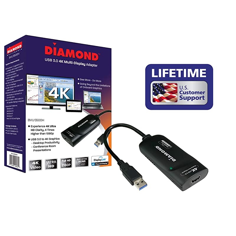 BVU5500H USB to HDMI 4K2K  Video Graphics Adapter with Audio for Multiple Monitors 3840 X 2160 supports  Windows 108187