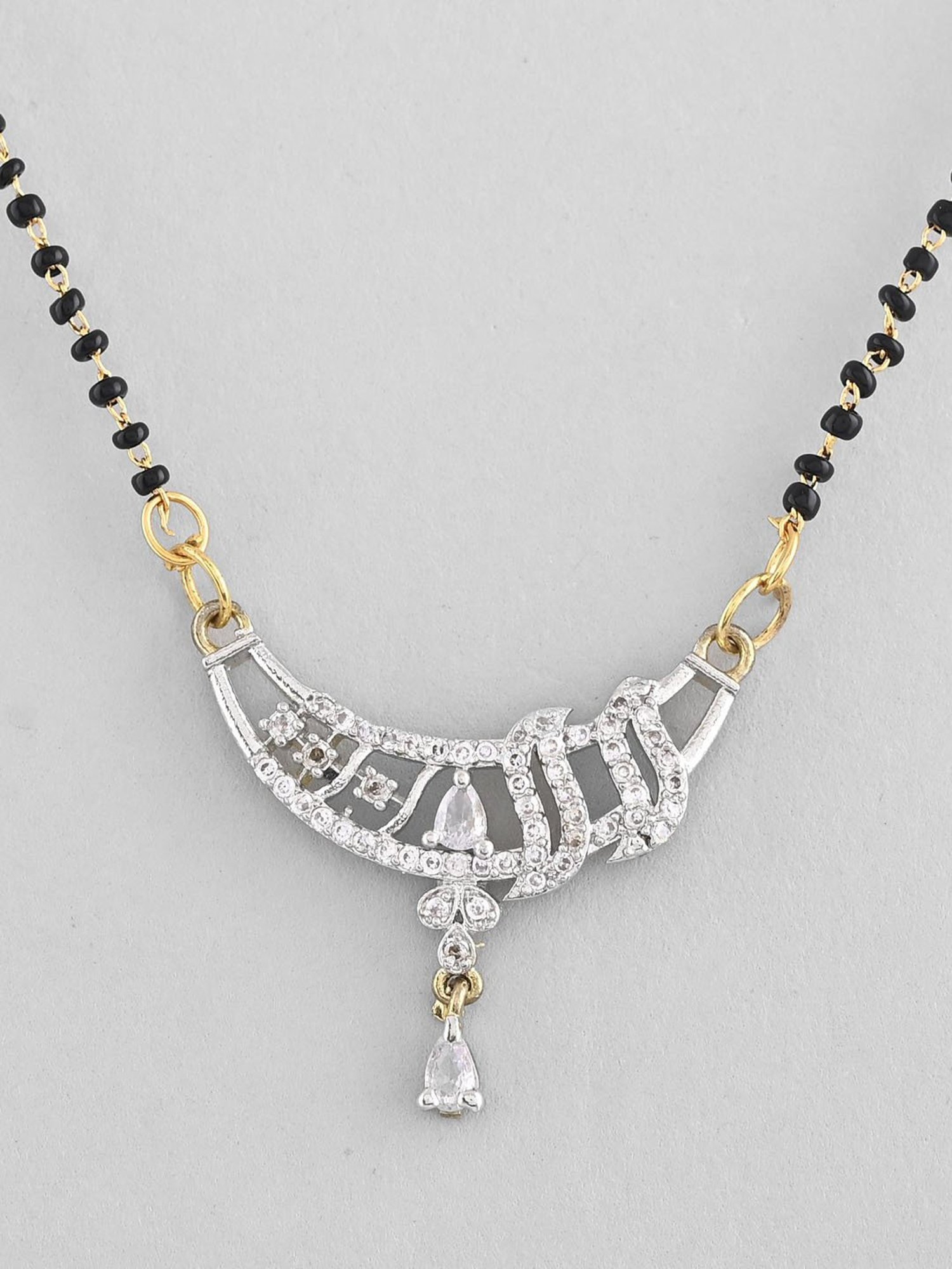 Abdesigns Gold-Plated American Diamond & Black Beaded Mangalsutra