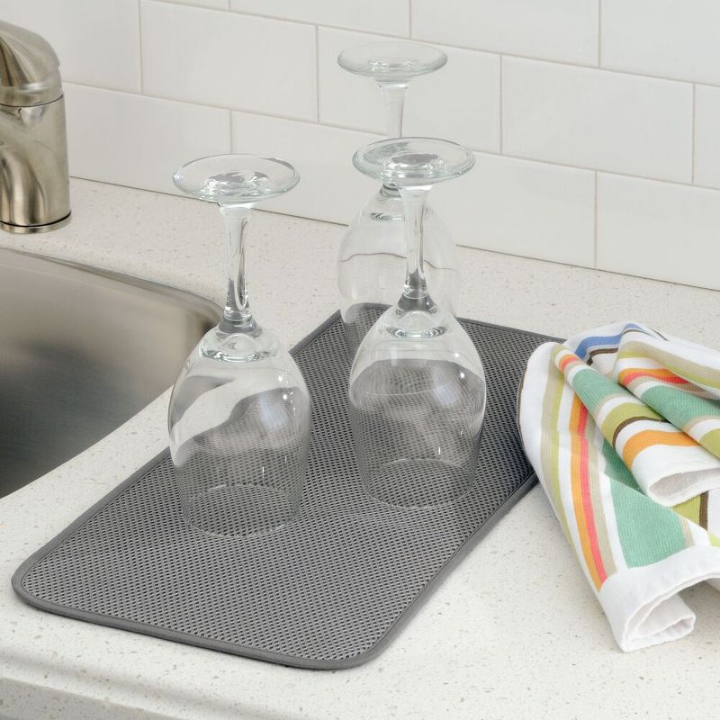 mDesign Kitchen Counter Dish Drying Rack & Microfiber Mat, Set of 2 - Satin/Gray