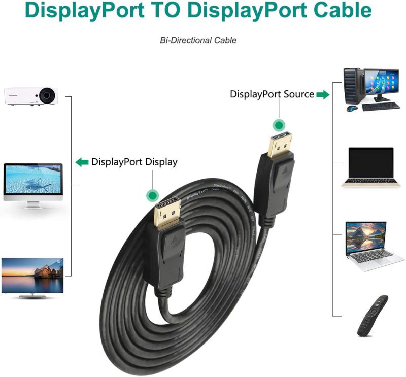 DisplayPort Cable,DP Cable 6ft(2m)[4K@60Hz, 2K@165Hz, 2K@144Hz], Display Port Cable 1.2 High Speed DisplayPort to DisplayPort Cable Compatible 3D, Laptop, PC, Gaming Monitor