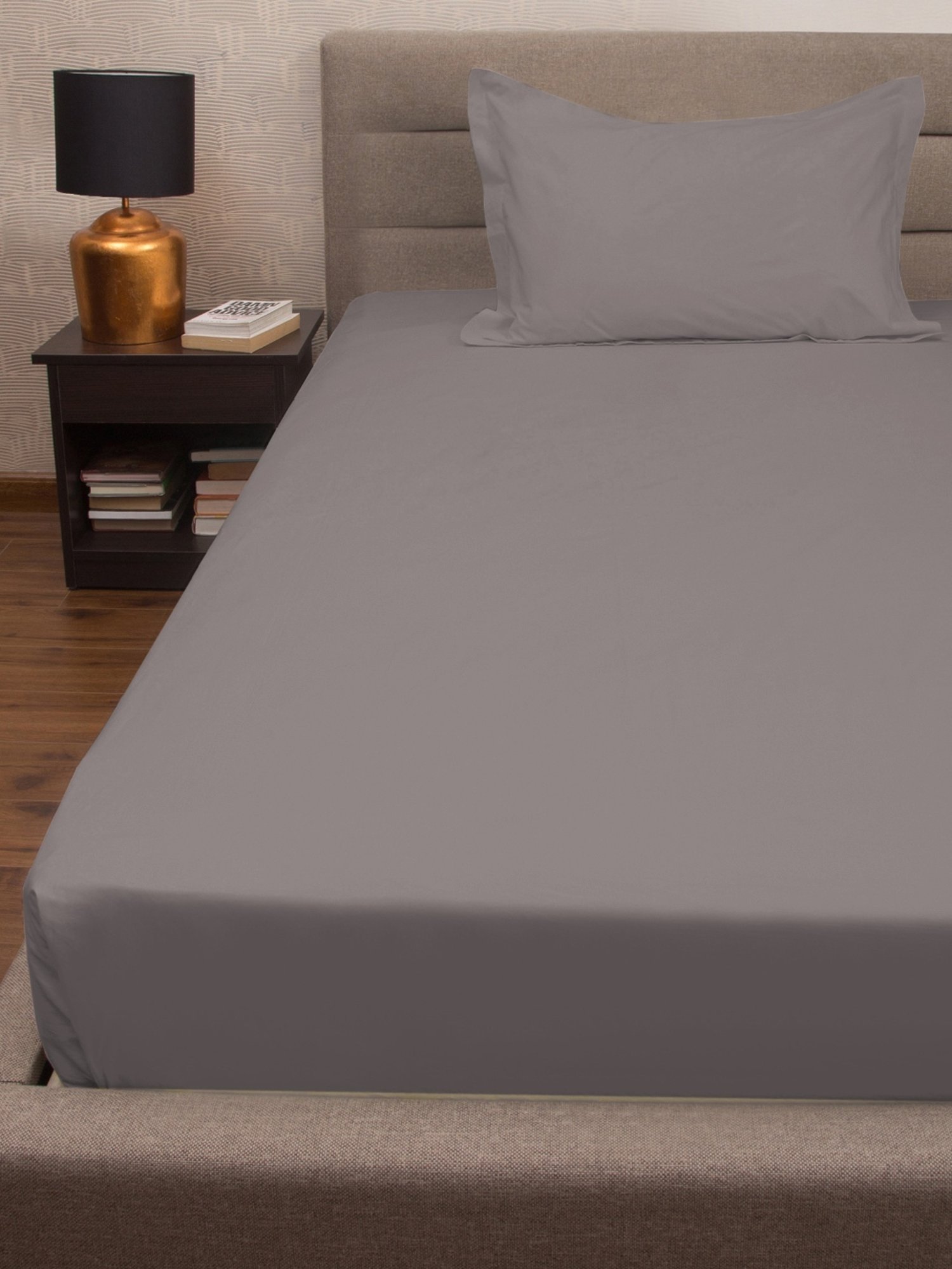 Petal Home Solid Grey 300 TC Cotton Single Bed Sheet with 1 Pillow Cover