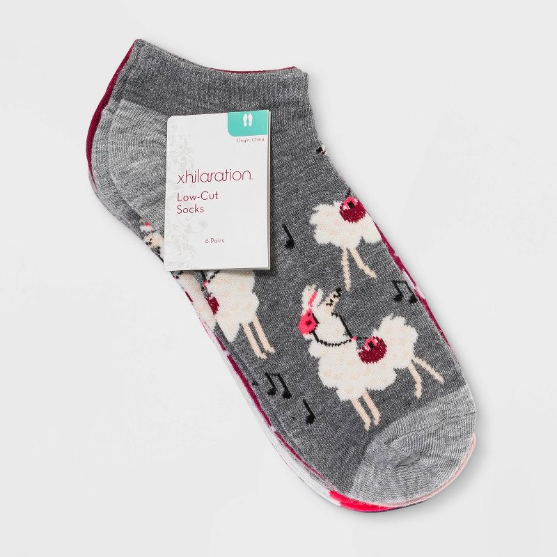 Women's Llama 6pk Low Cut Socks - Xhilaration™ Gray/Pink/Navy 4-10