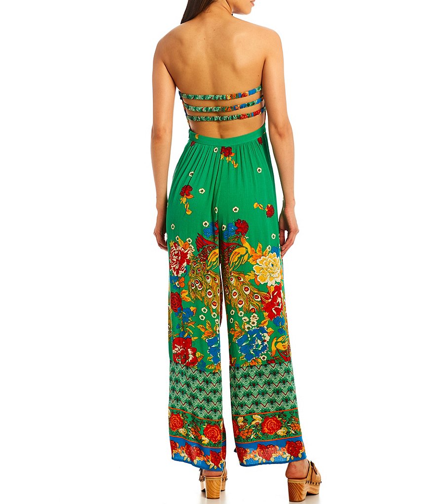 Free People Bali Birds of Paradise Bandeau Wide Leg Sleeveless Jumpsuit