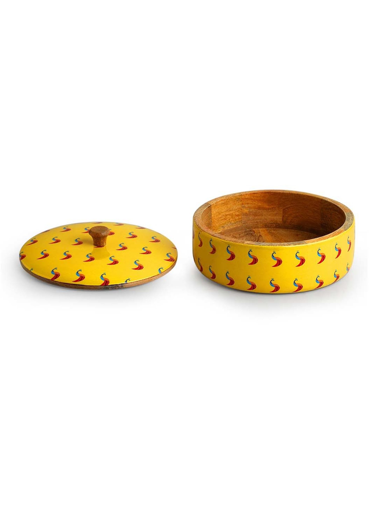ExclusiveLane Mango Wood Peacocks Hand-Enamelled Casserole Chapati Box With Lid (1.14 L)