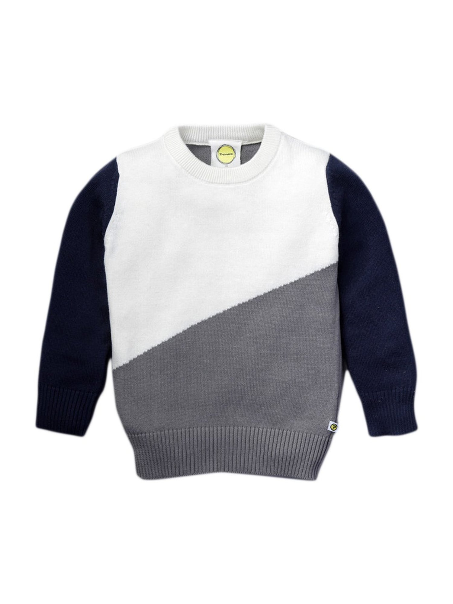 Pranava Kids Grey Cotton Color Block Pattern Sweater