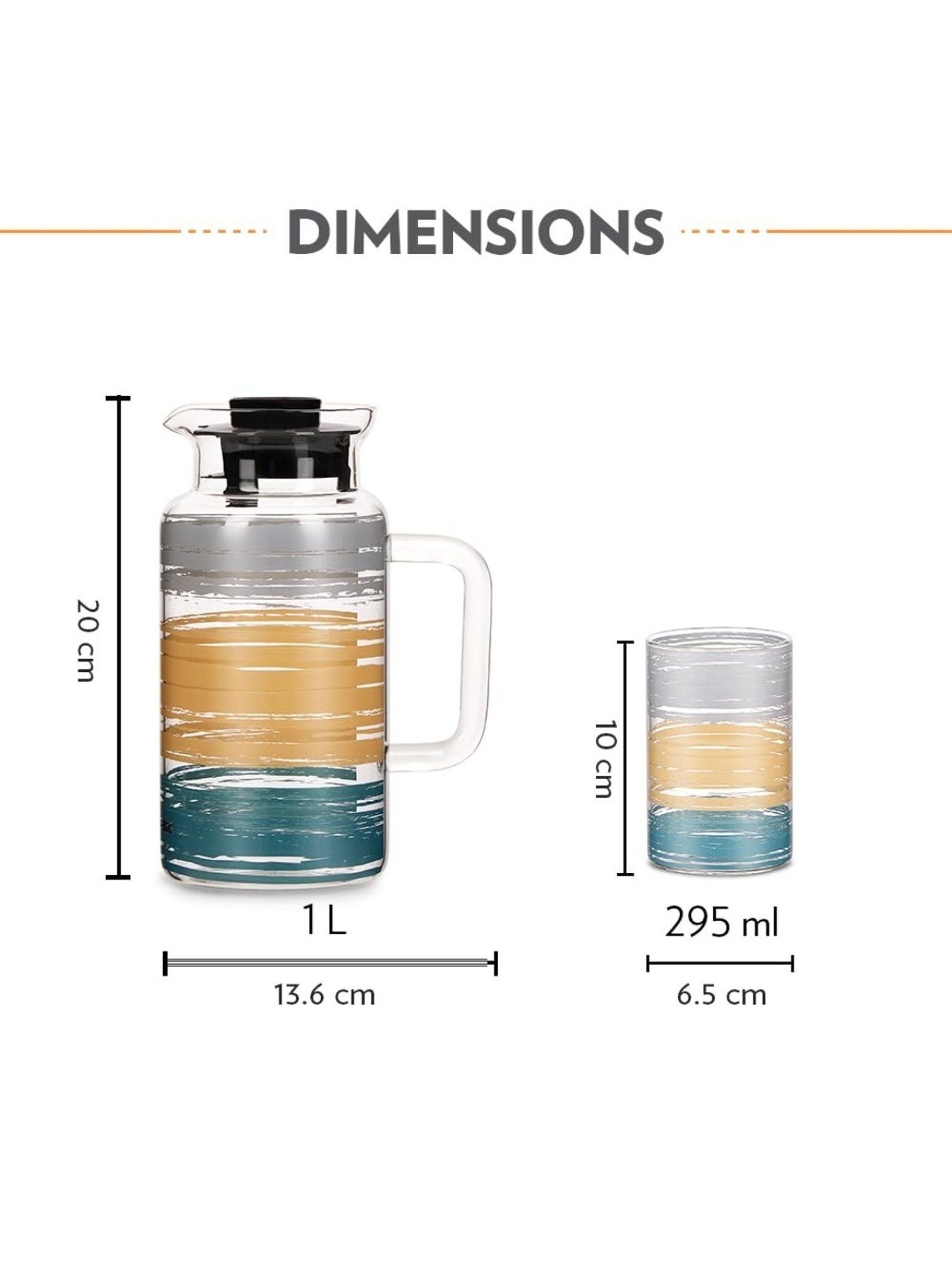 Borosil Glance Transparent Borosilicate Glass Jug with tow set of Glass Medium (295 ml)