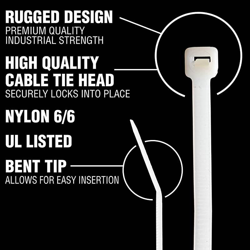 ZipIts Cable Ties 11-in 75 Lb Tensile Strength Standard Duty Self Locking Natural Zip Ties, 1,000 Pack, UL Listed, Contractor Quality and Strength