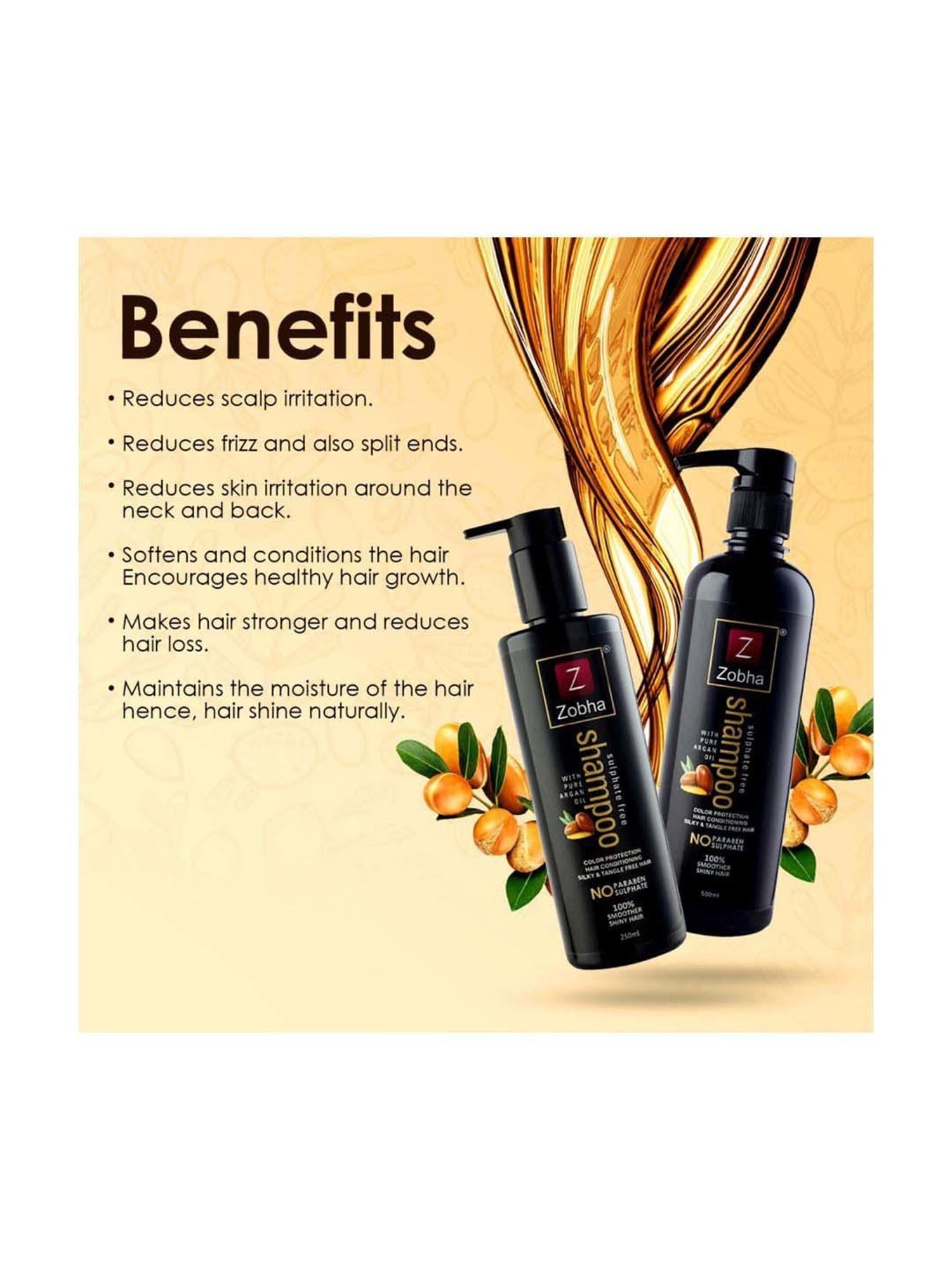 Zobha Sulphate Free Shampoo for Hair Fall Control & Straighter Shiny Hair - 500 ml
