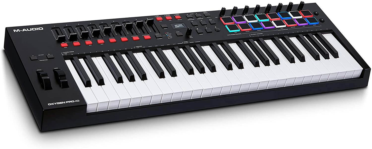 M-Audio Oxygen Pro 49 - 49 Key USB MIDI Keyboard Controller With Beat Pads, MIDI assignable Knobs, Buttons & Faders and Software Suite Included