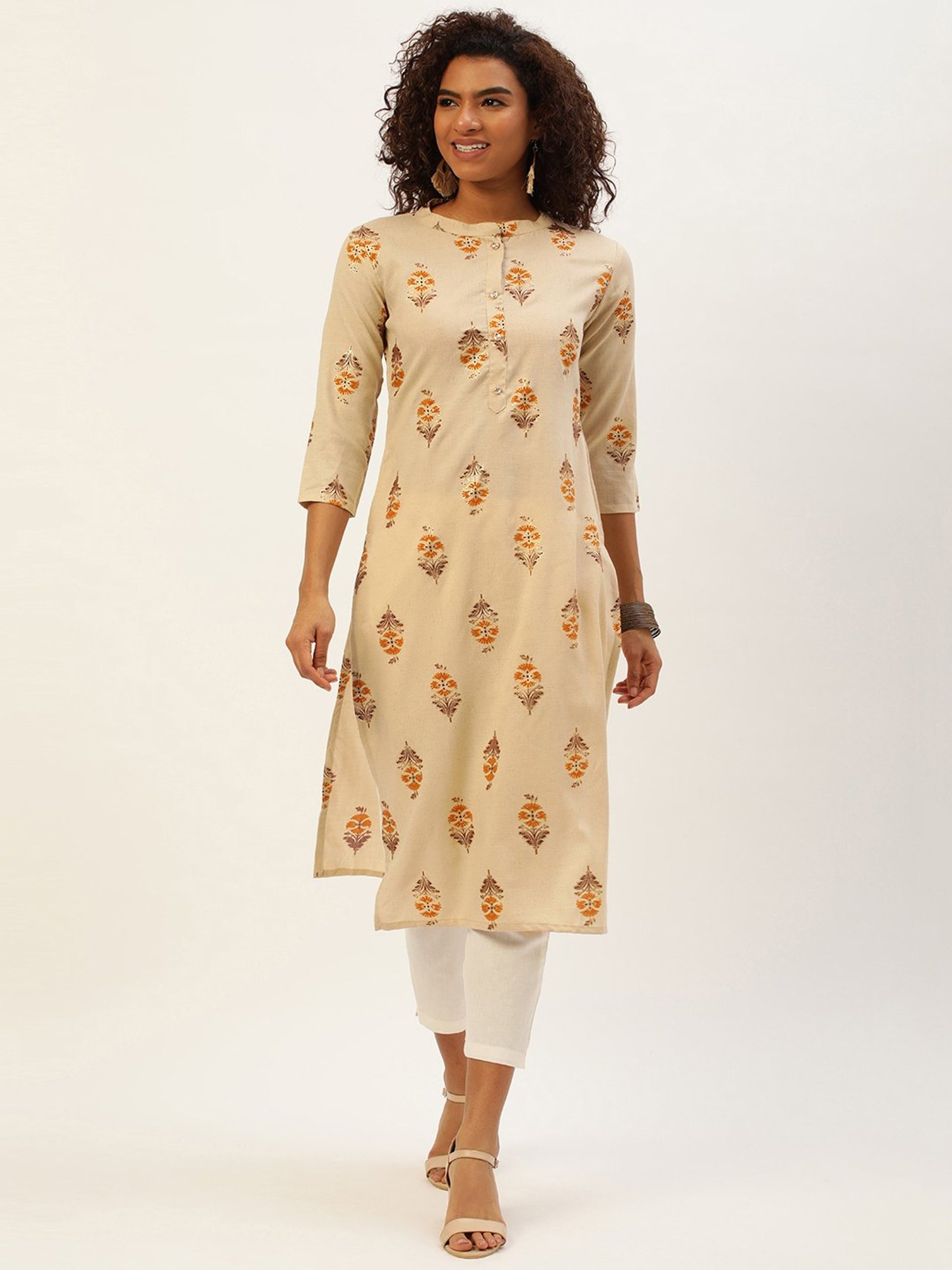 SWAGG INDIA Beige Printed Straight Kurta