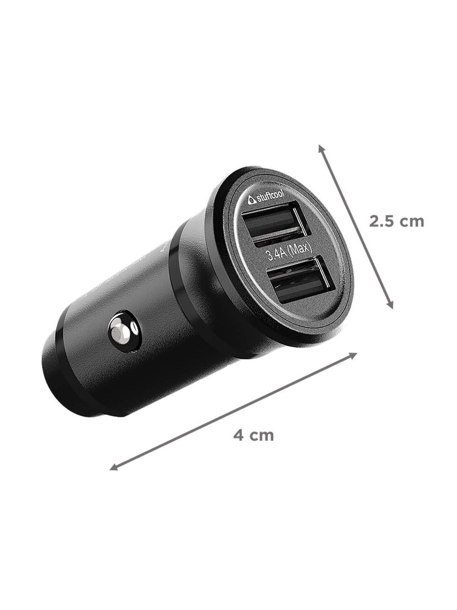 Stuffcool CKISO34M-BLK 3.4 Amp Dual Port Micro USB Cable Car Charger (Black)