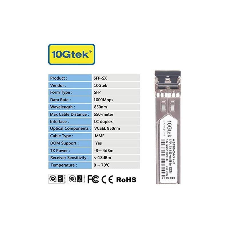 SFP 1000BaseSX 850nm MMF up to 550 Meters Compatible with Intel