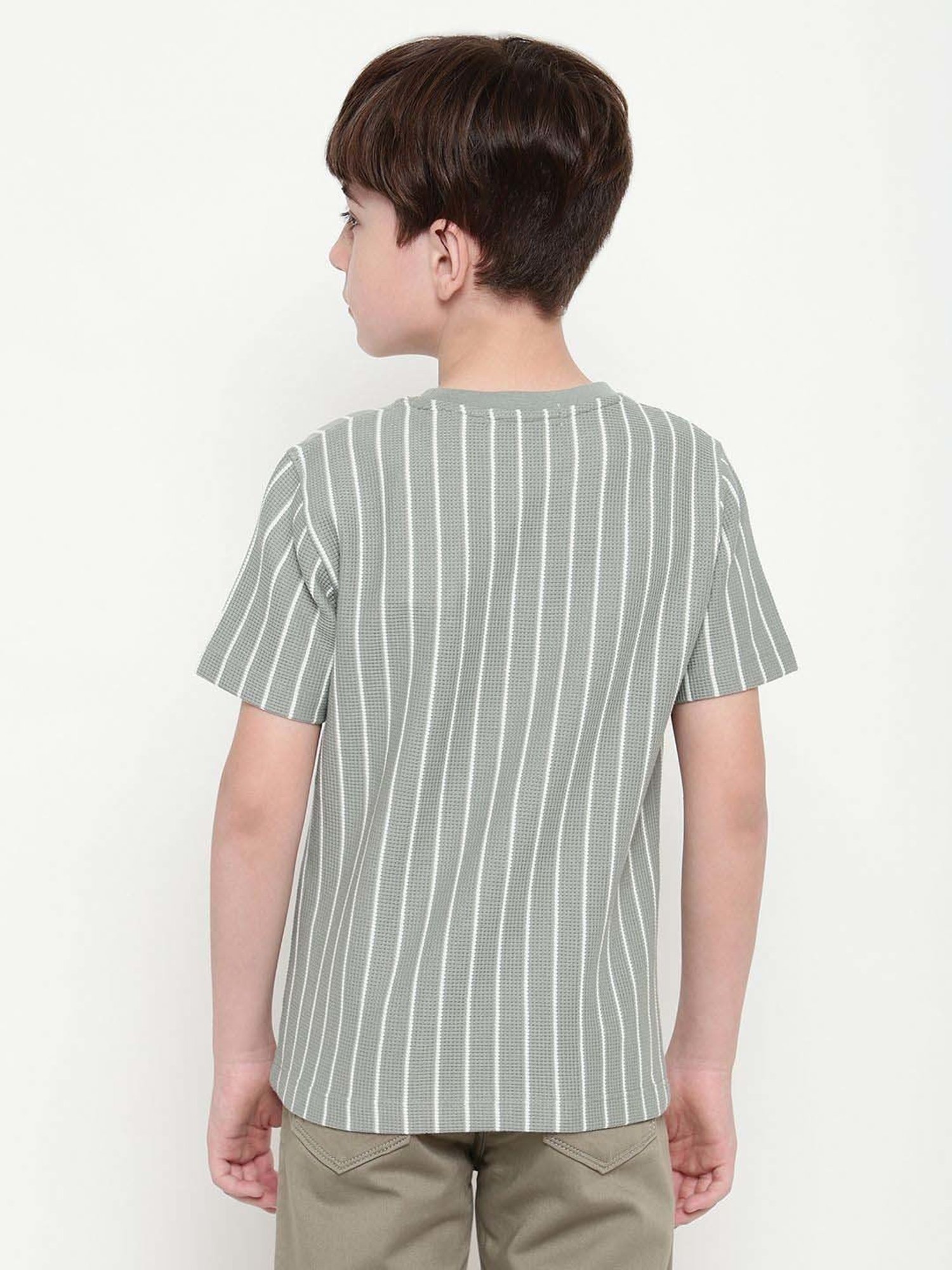 Octave Kids Sage Cotton Striped T-Shirt