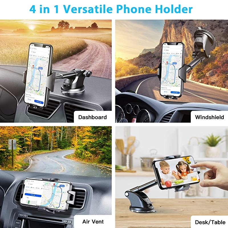 2020 Upgrade  Universal Car Phone Mount Cell Phone Holder for Dashboard Windshield Air Vent Long Arm Compatible with iPhone SE 11 Pro Max XR XS X Samsung Galaxy S20 S10+ S10 S9 Note 10