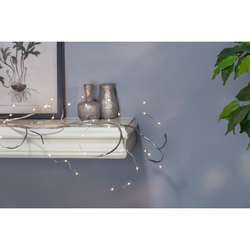 Everlasting Glow Set of 2 72-Inch Long Battery-Operated Micro-LED Illuminated Matte Silver Indoor/Outdoor Garlands and Timer Feature