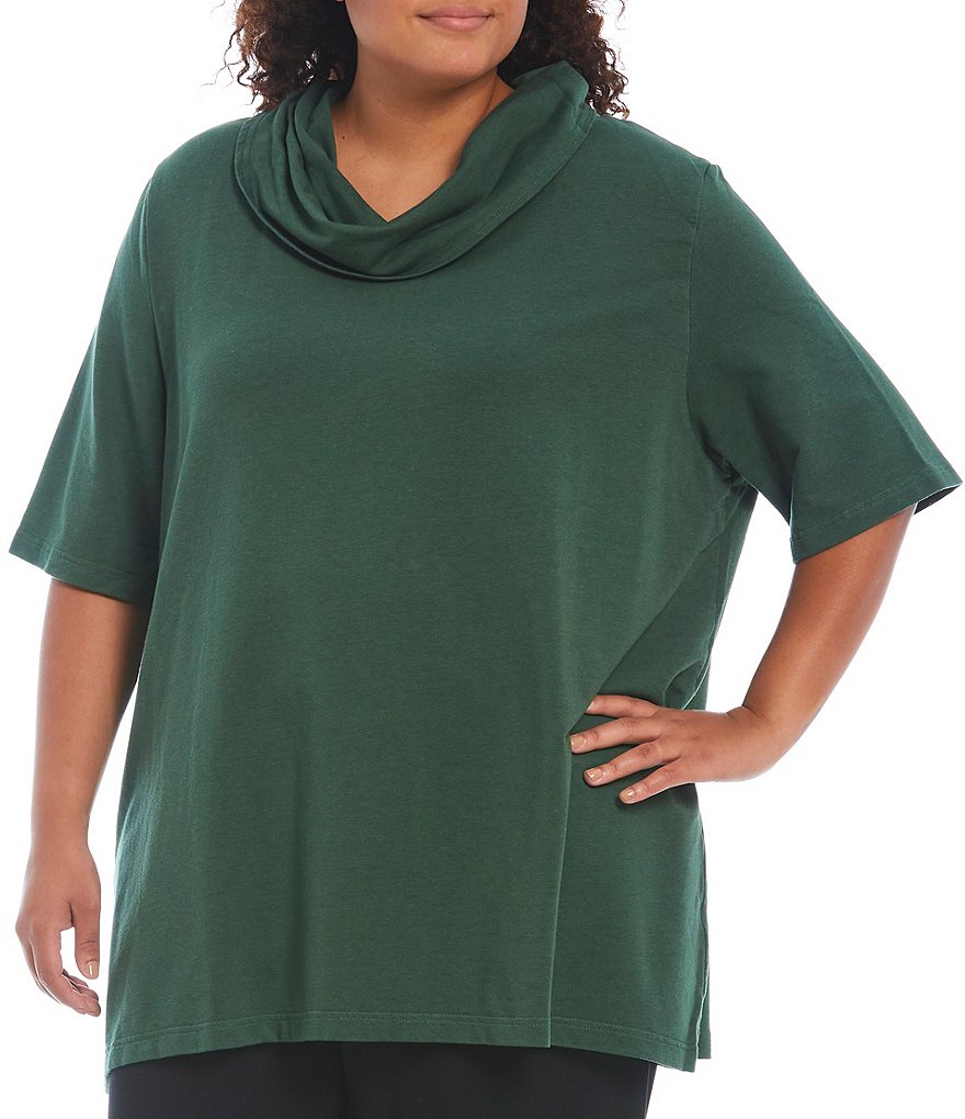 Bryn Walker Plus Size Enola Bamboo French Terry Elbow Sleeve Cowl Neck Tunic