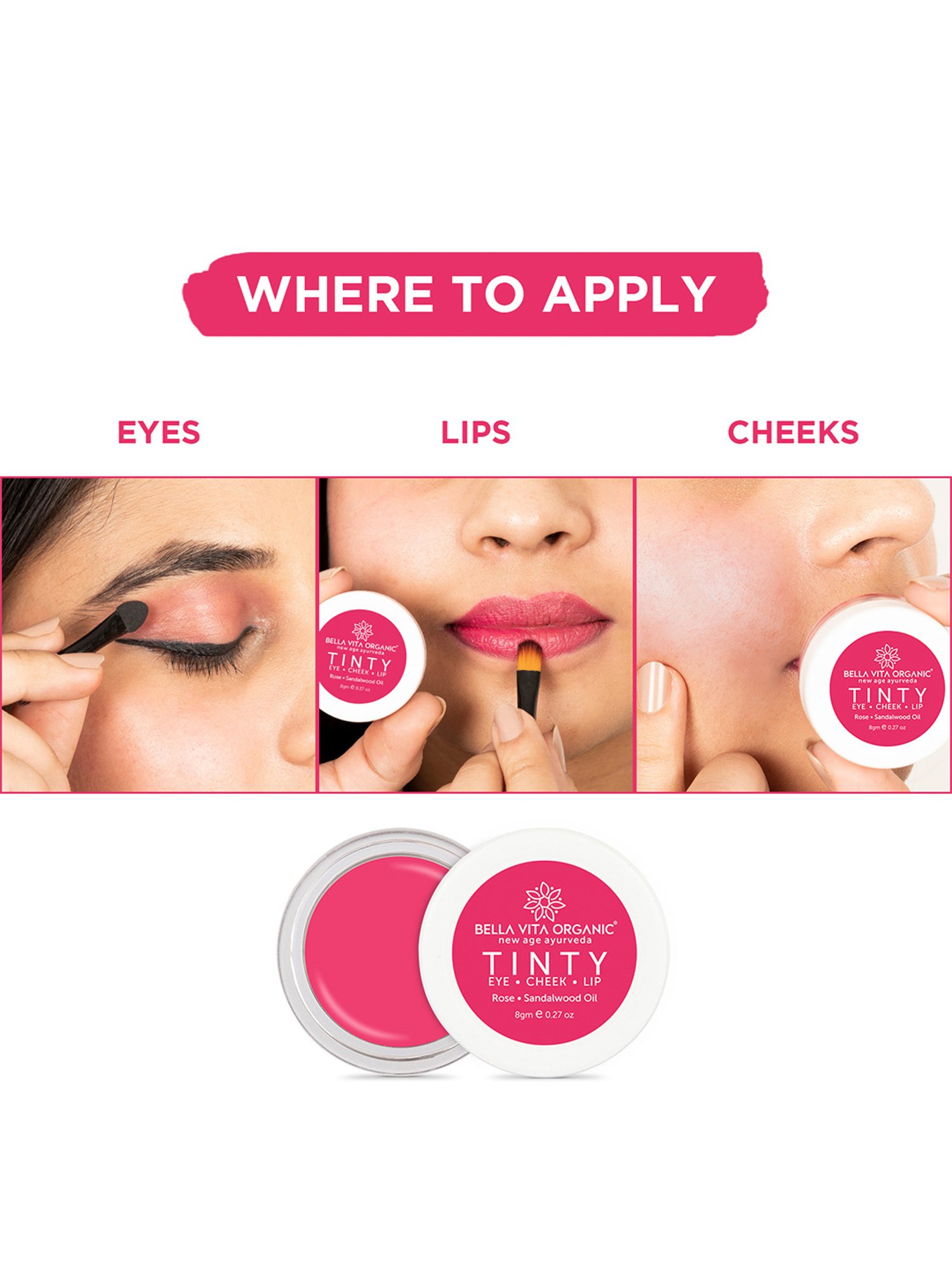 Bella Vita Organic Rose 3 in 1 Tinty for Moisturizing & Nourishing - 8 gm