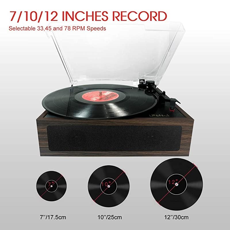 Bluetooth Vinyl Record Player Bundle with a Record Storage Case 3 Speed Turntable with Stereo Speakers Dark Brown
