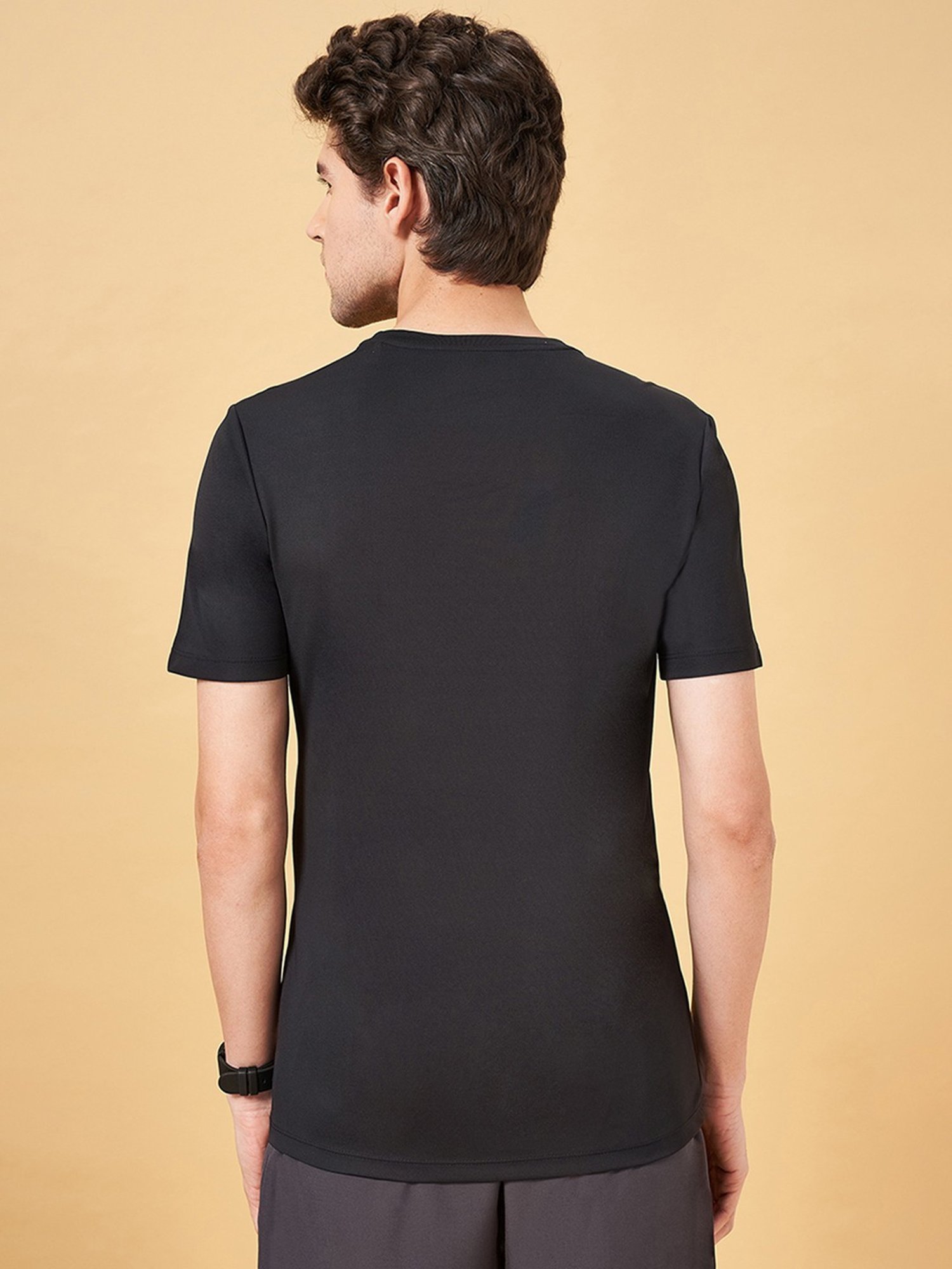 Ajile by Pantaloons Jet Black Slim Fit Printed T-Shirt