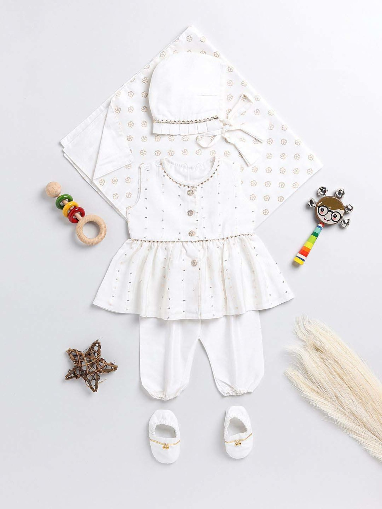 VASTRAMAY Girls White Embroidery Clothing Sets