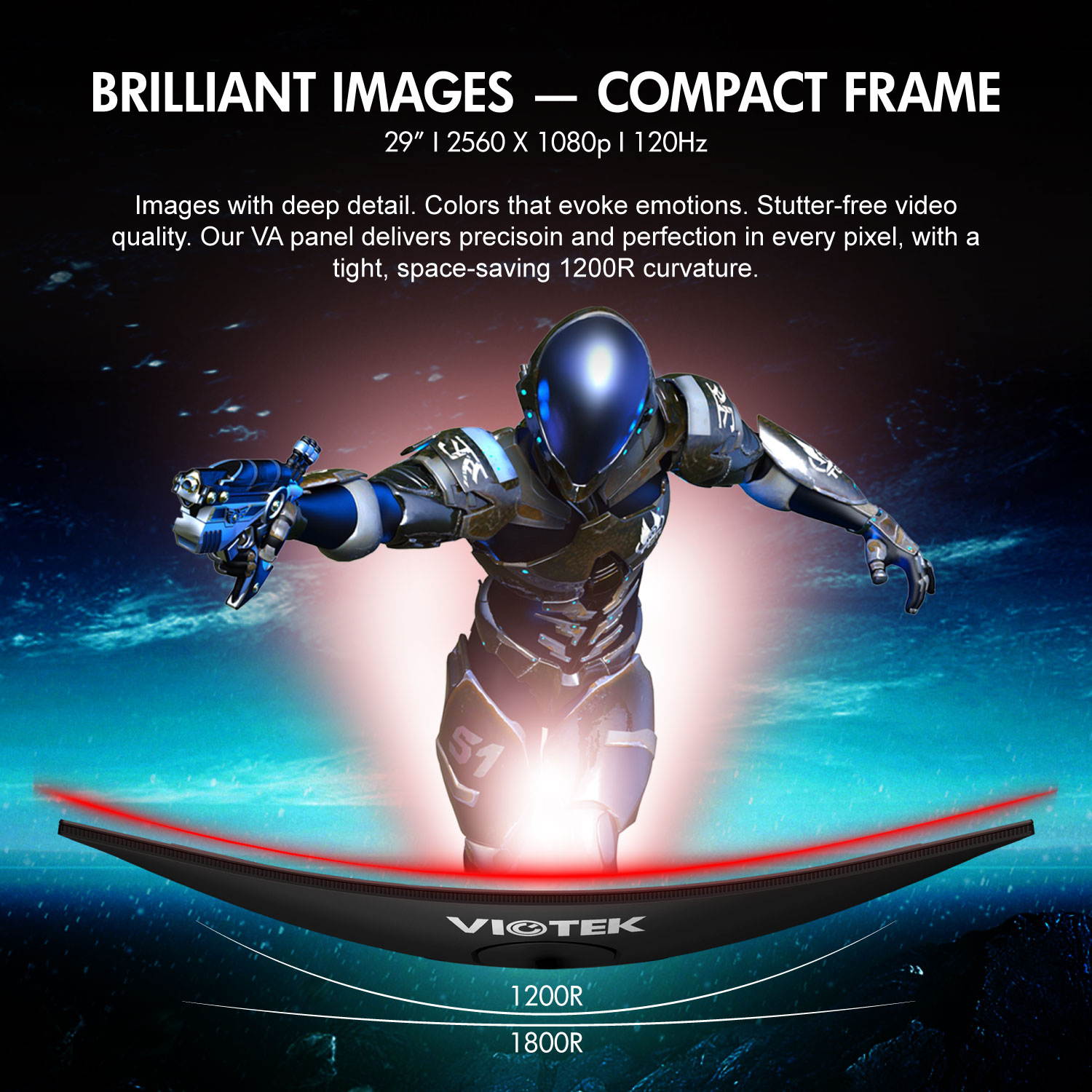 VIOTEK GNV29CB Ultrawide Curved 29" Gaming Monitor 120Hz, 2560 x 1080 p (2K) UWFHD 21:9 w/ Immersive 1200R VA Panel FreeSync