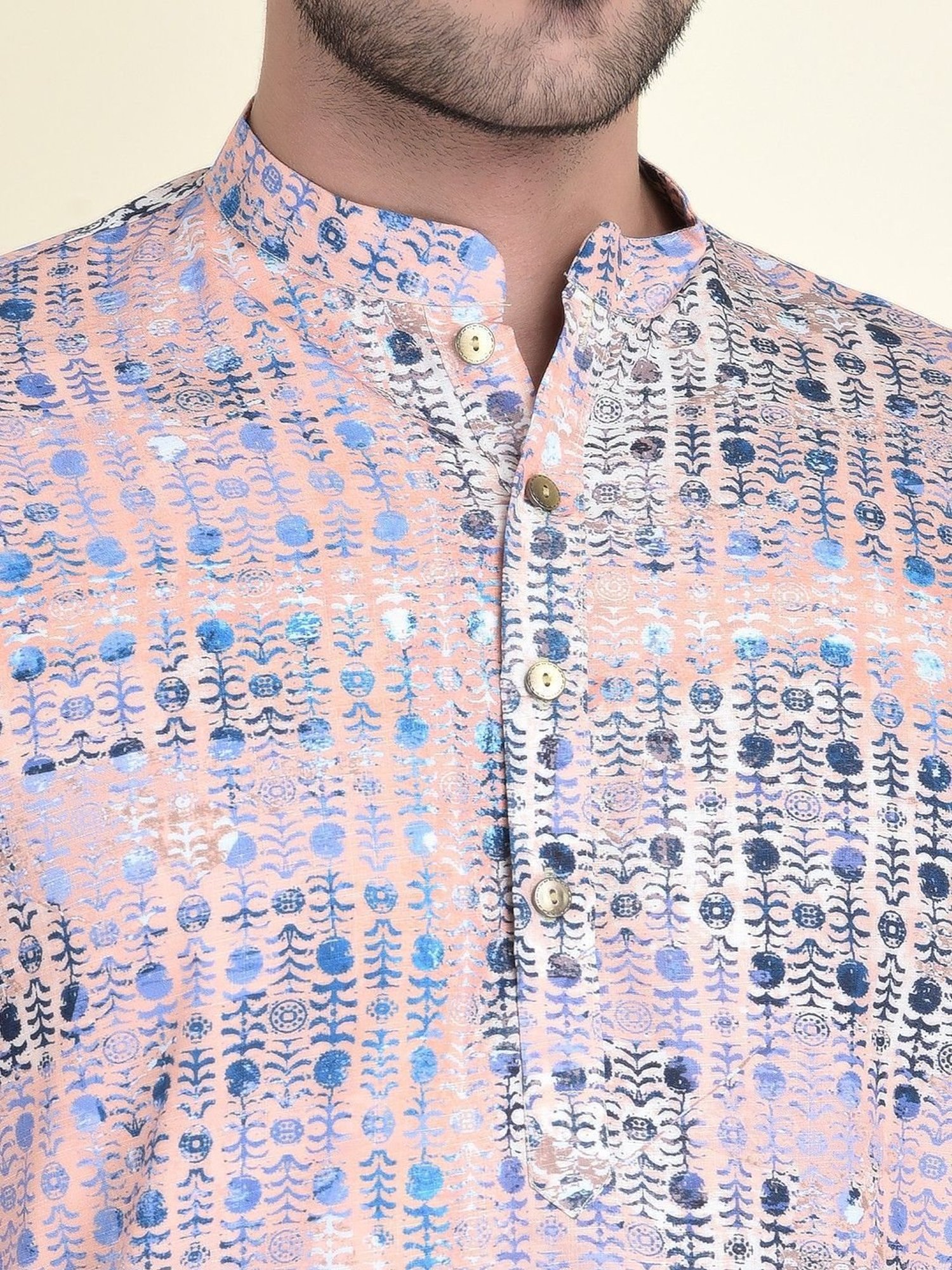 TABARD Peach Cotton Regular Fit Printed Kurta Bottom Set