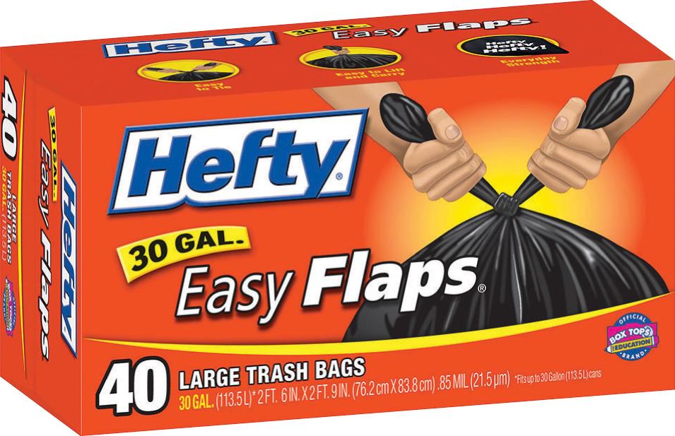 Hefty Easy Flaps Trash Bags 30gal Black 40/Box E27744