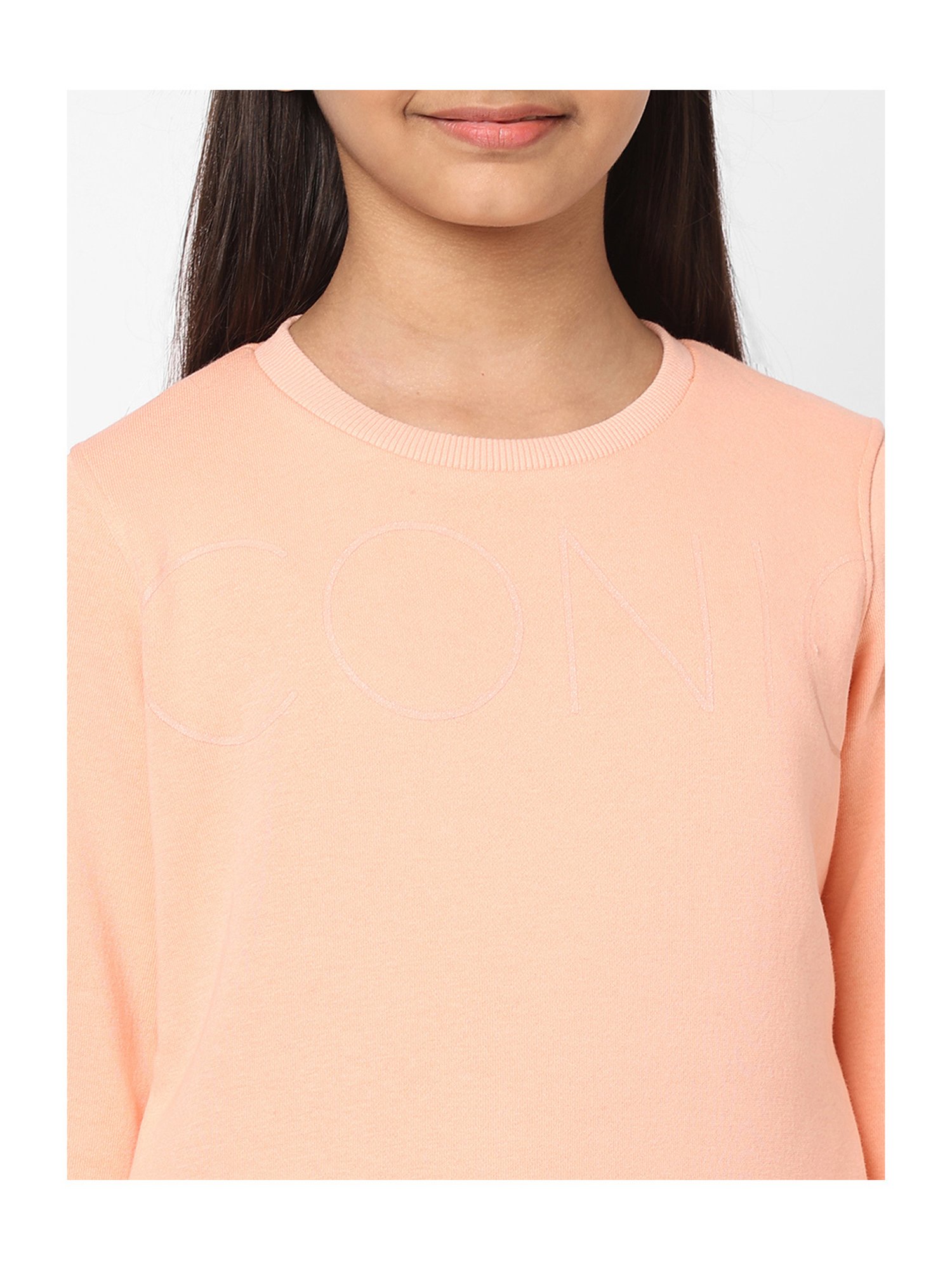 Sweet Dreams Girls Peach Solid Full Sleeves Sweater