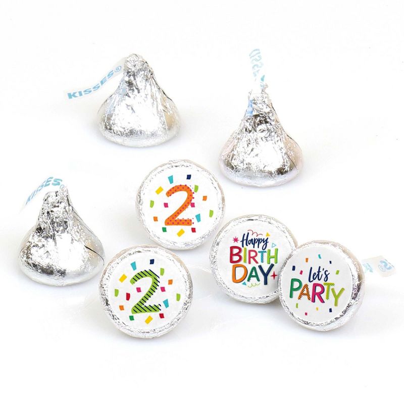 Big Dot of Happiness 2nd Birthday - Cheerful Happy Birthday - Colorful Party Round Candy Sticker Favors - Labels Fit Hershey's Kisses (1 sheet of 108)