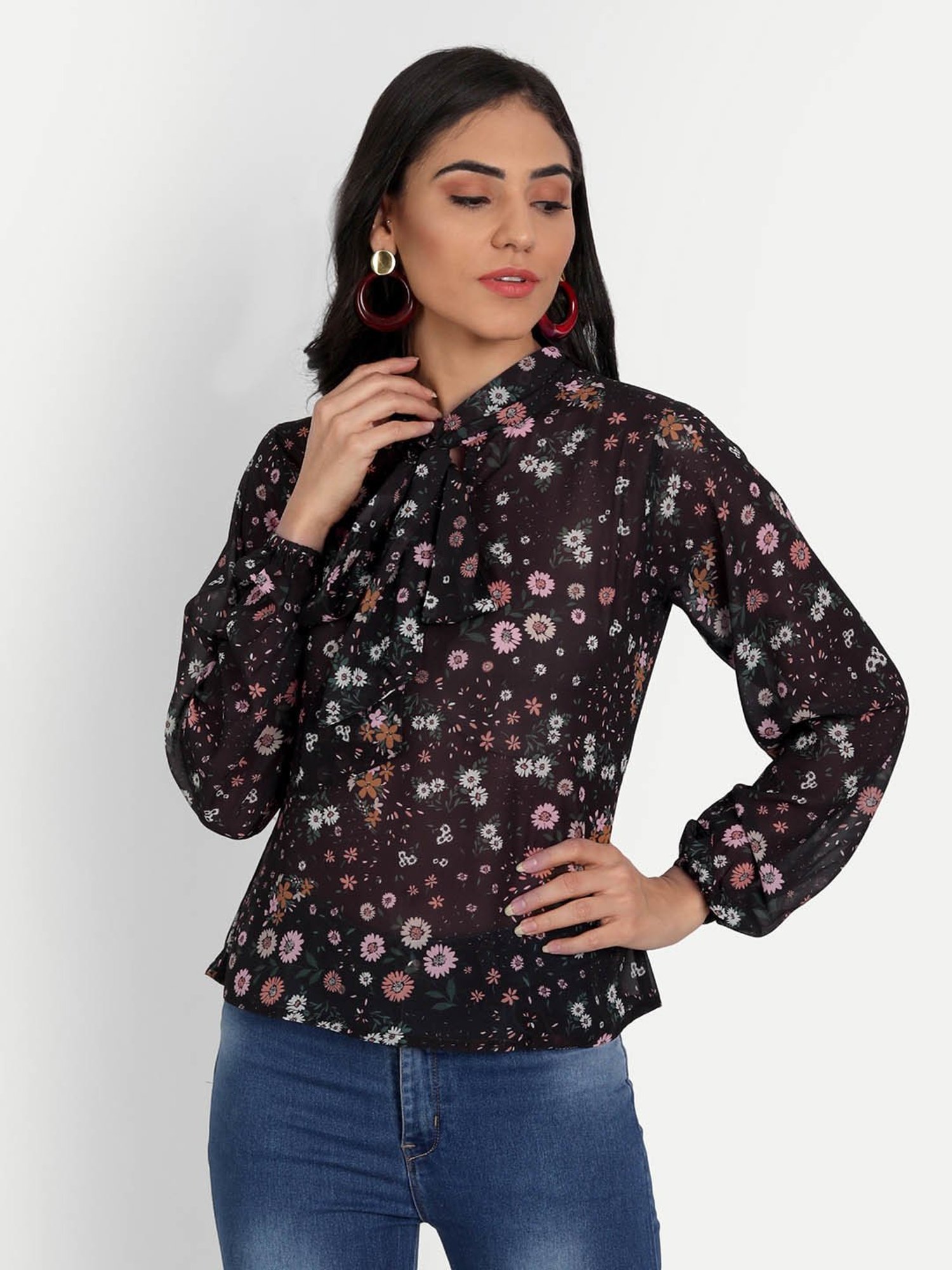 MASAKALI.CO Black Floral Print Top