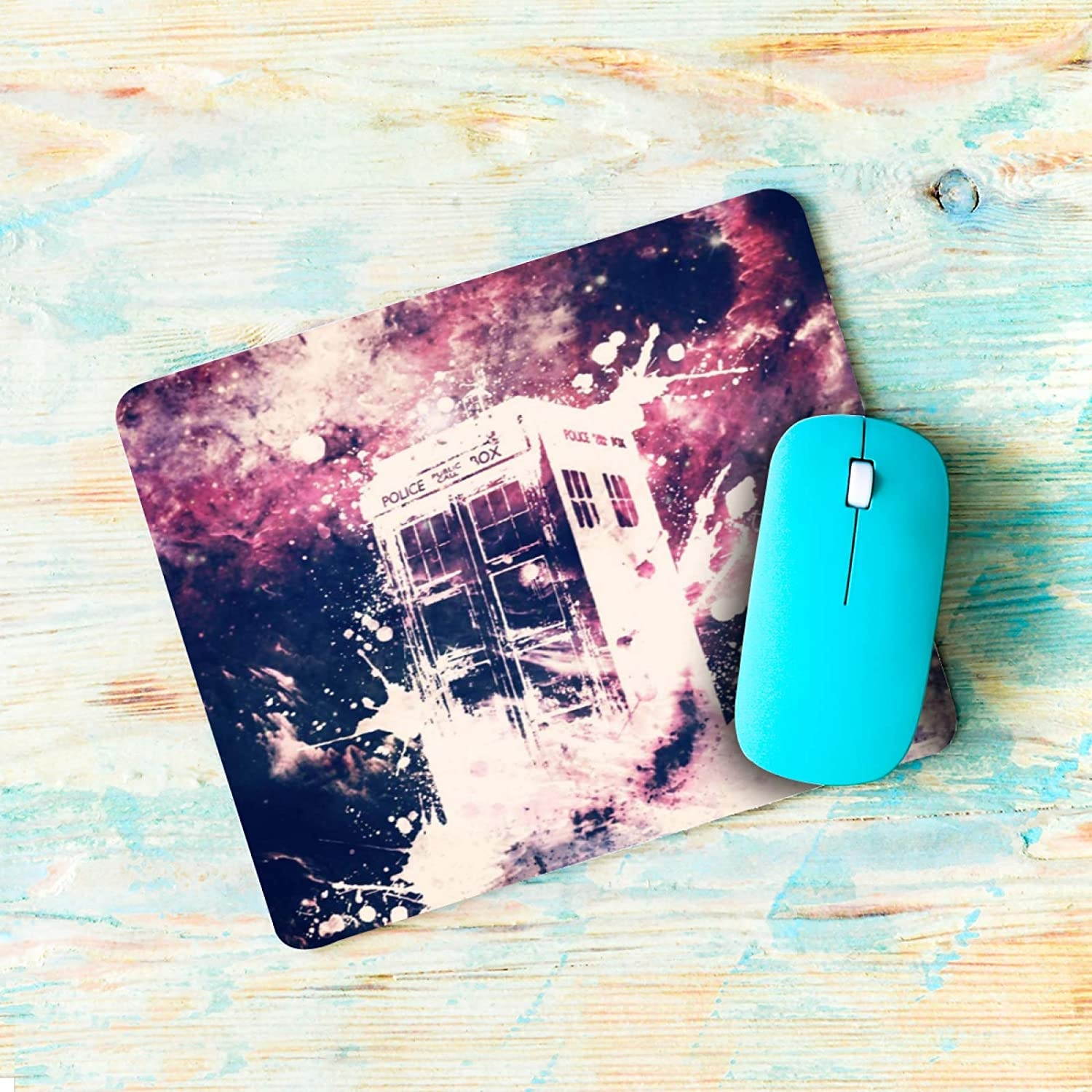 Doctor Who Mouse Pad Watercolor Police Box Tardis Gaming Mouse Mat Watercolor Non-Slip Rubber Mousepad for Home Office Working Computer Laptop Office Desk 12x10 Inch