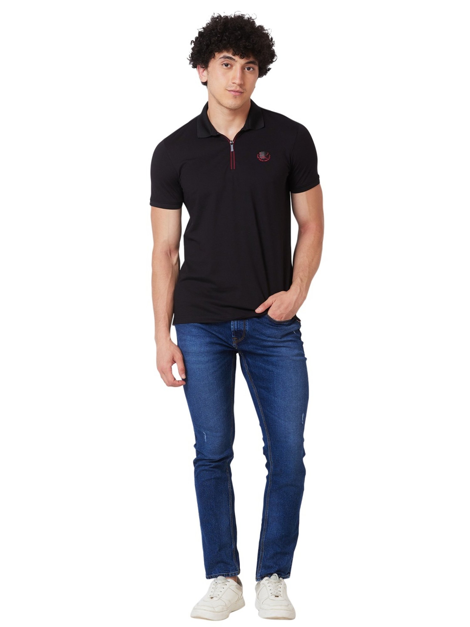 Spykar Black Slim Fit Polo T-Shirt