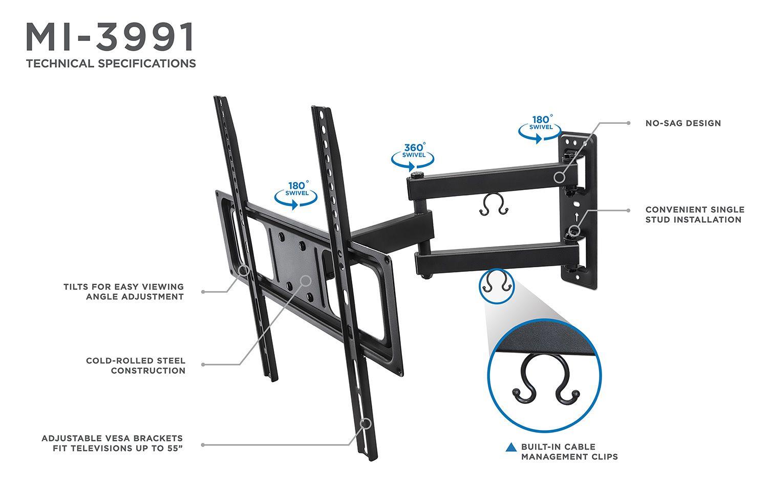 Mount-It! Full Motion TV Wall Mount | Fits 26 - 55 Inch TVs