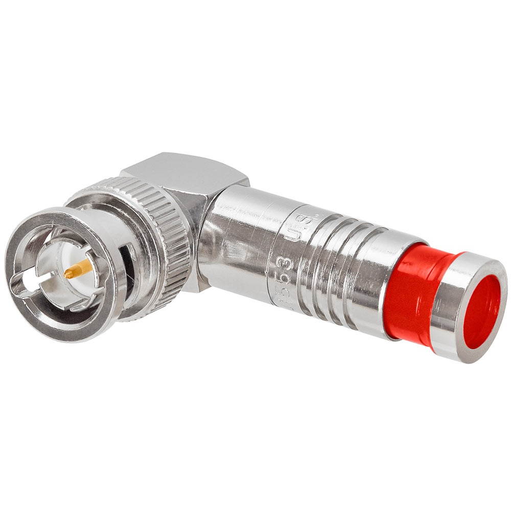 BNC RG59 RA Compression Connector, Nickel Plate. 3/Clamshell