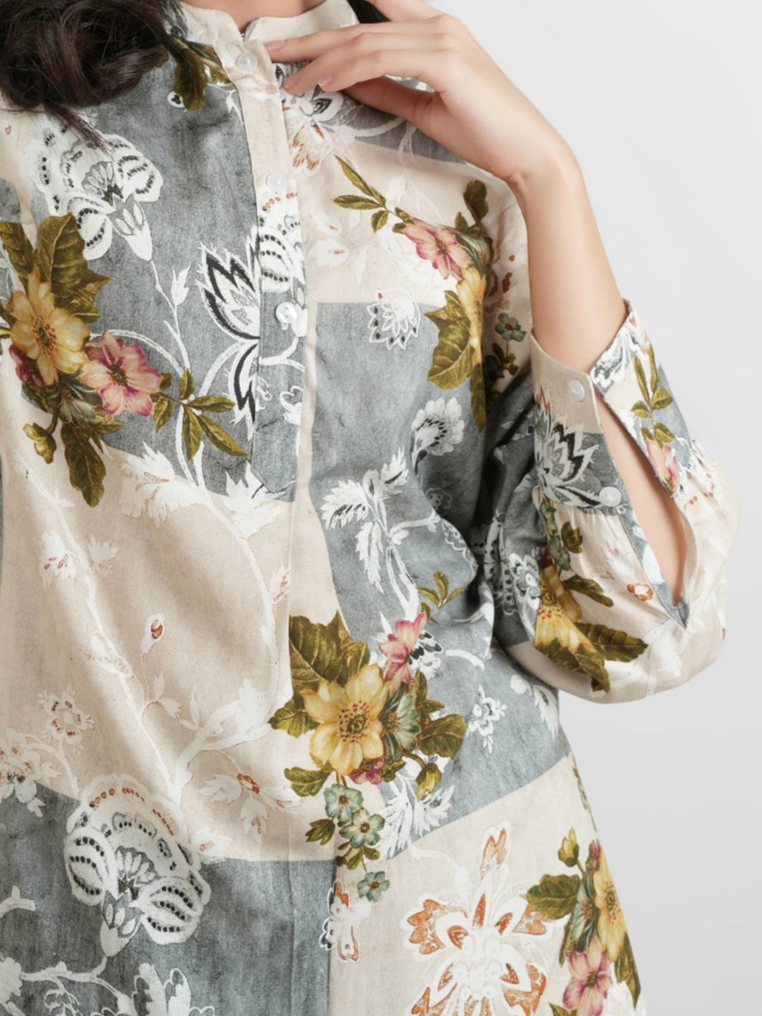 Zolo Label Grey Floral Print Top Pant Set