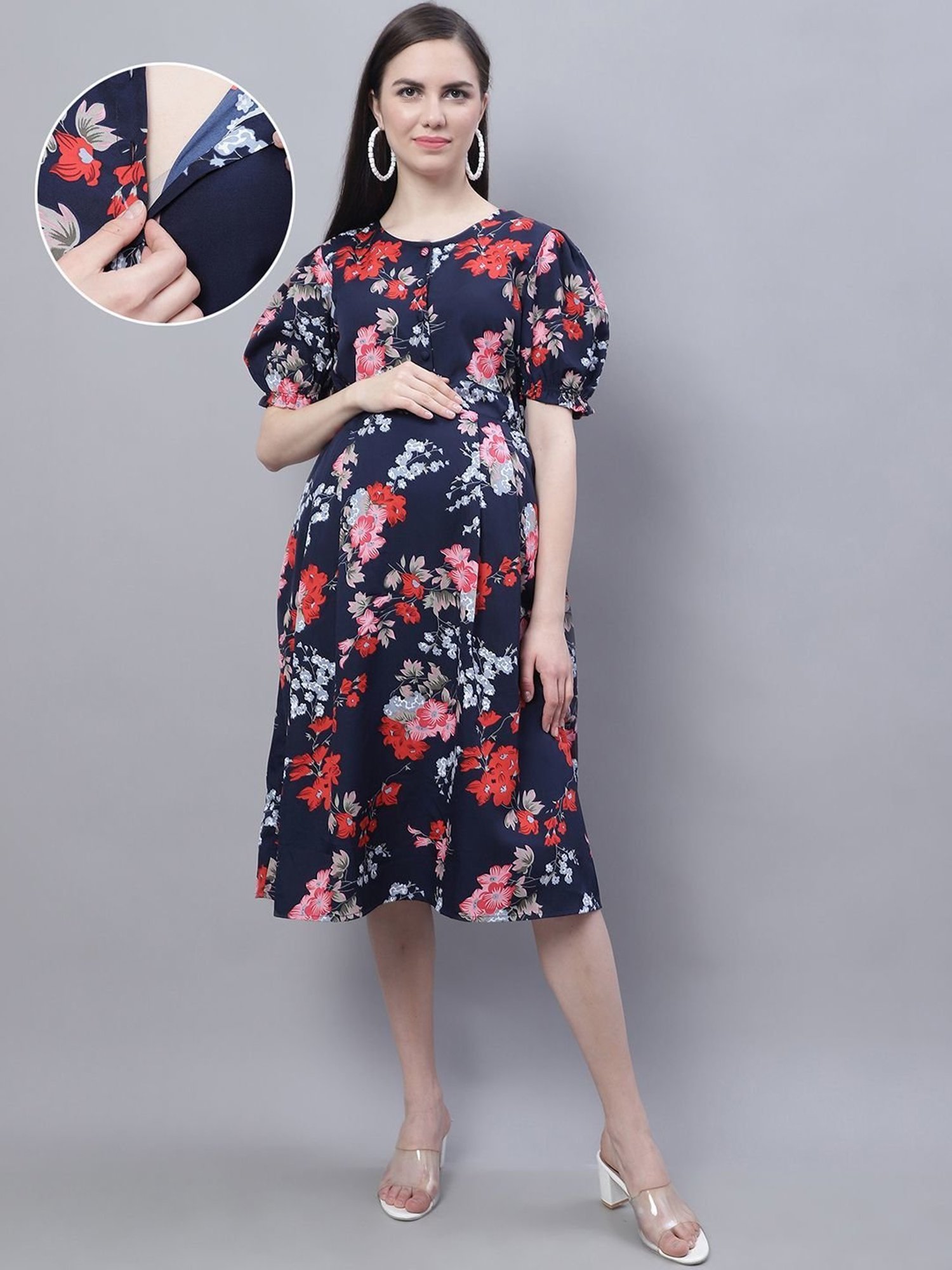 Moms Maternity Navy Printed Dress