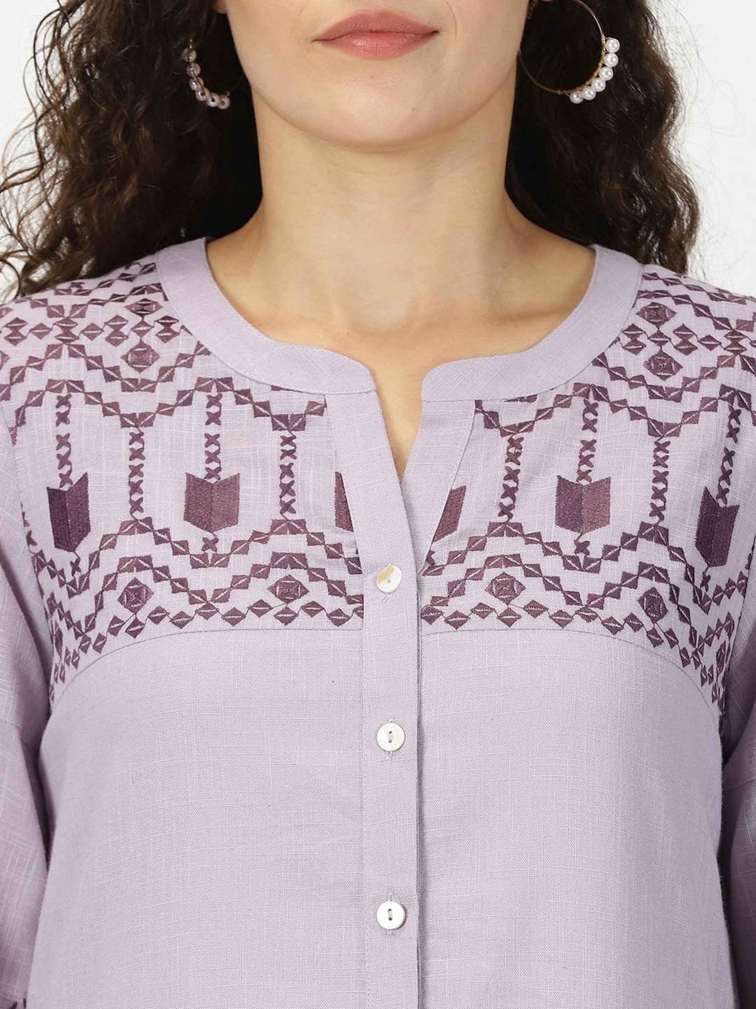 Saffron Threads Lilac Cotton Embroidered Ethnic Dress