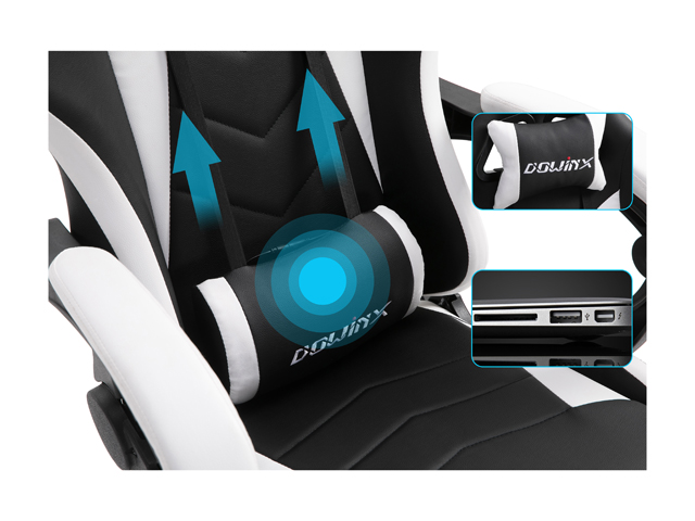 Dowinx Gaming Chair Ergonomic Office Recliner for Computer with Massage Lumbar Support, Racing Style Armchair PU Leather E-Sports Gamer Chairs with Retractable Footrest (Black&Gray)