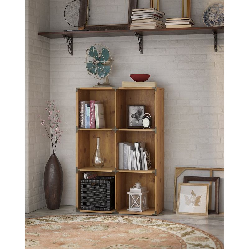 19.88" Kathy Ireland Office Ironworks 6 Cube File Cabinet Bookcase in Vintage Golden Pine - Bush Furniture