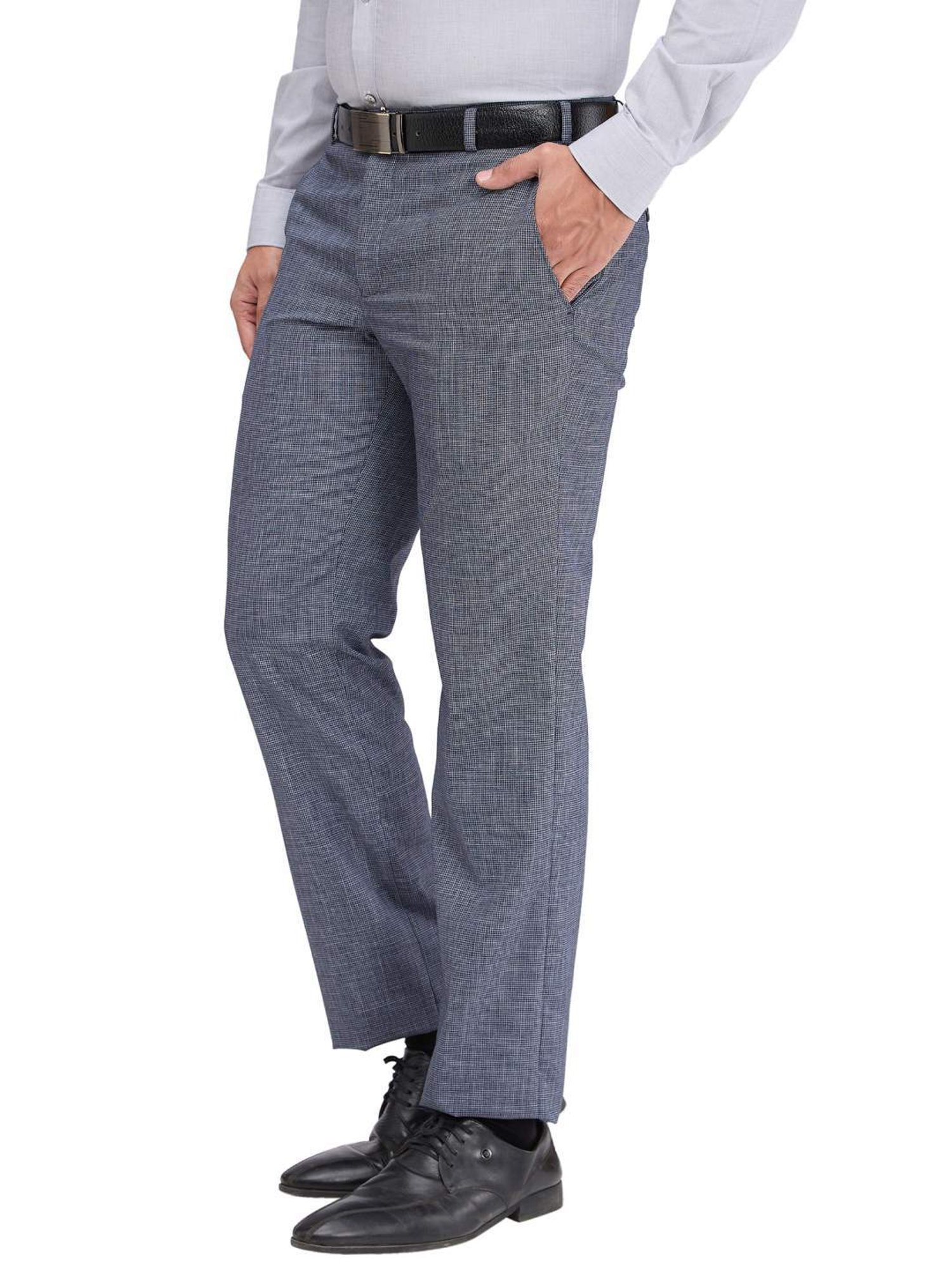 Park Avenue Blue Regular Fit Self Pattern Trousers